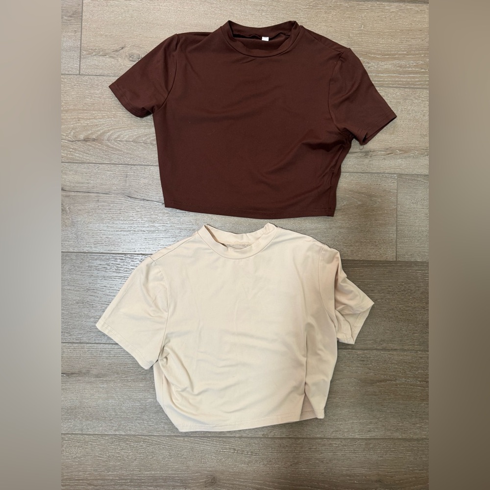 Women's Brown and Cream Crop Tops
